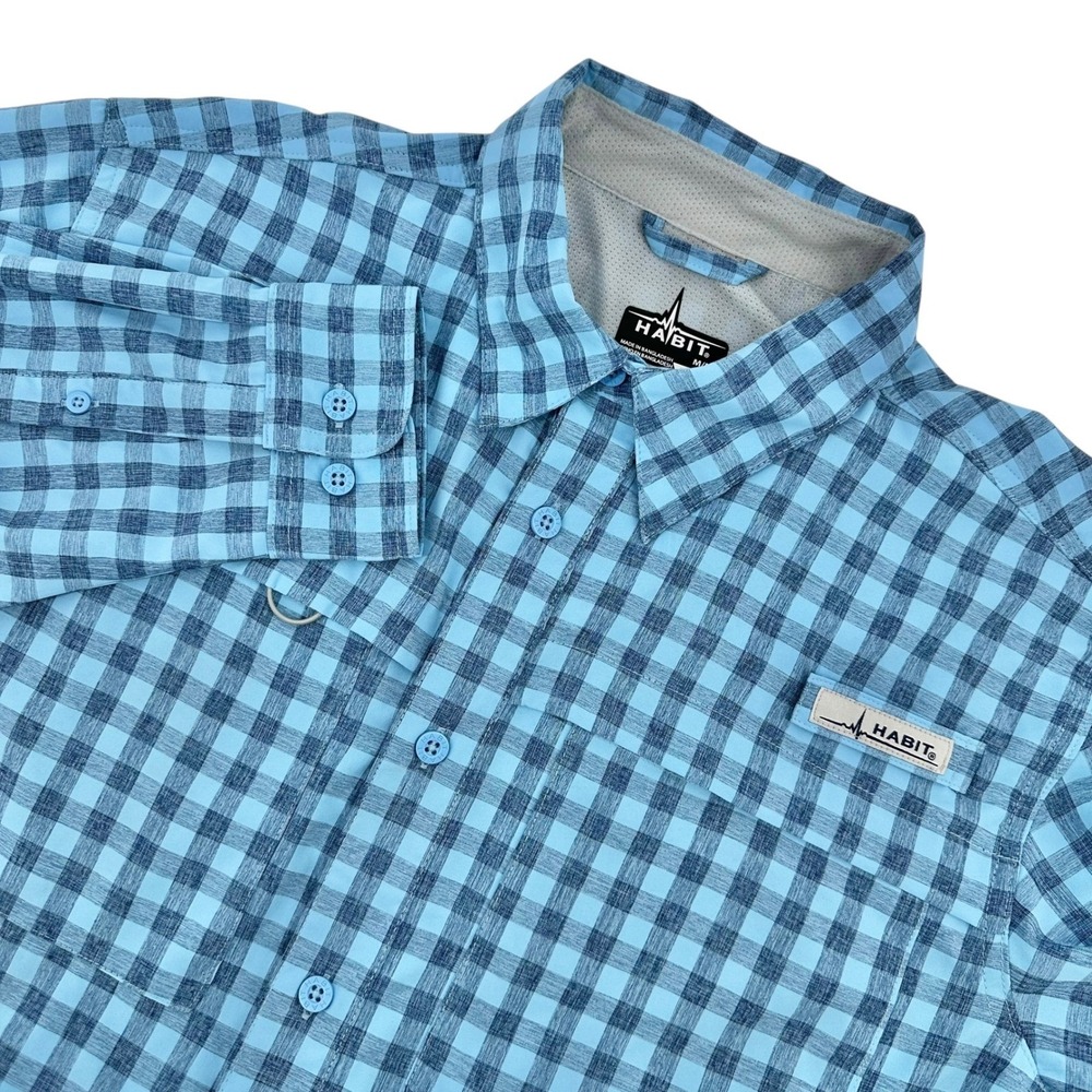 Habit Mens Size M Blue Plaid Long Sleeve Vented Fishing Outdoor Shirt Button Up